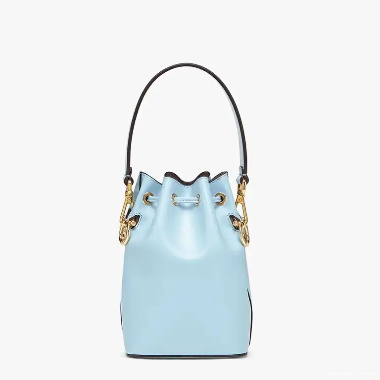 Vintage HOT Calf Logo Fendi Mini Bag Bucket In Leather ROMA Mon Blue Sky Tresor 0525
